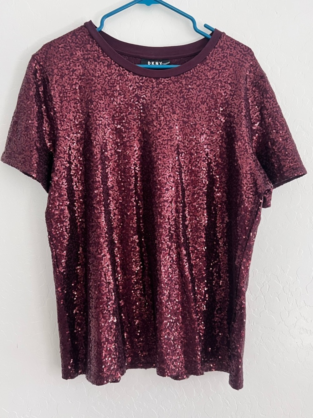 DKNY Burgundy Sequin Crew Neck Tee - Picture 5 of 6